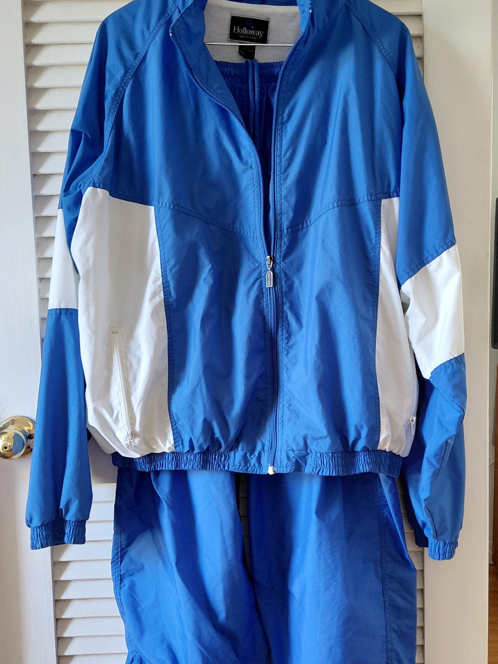 Vintage Holloway 2XL Men's Blue and White Windbreaker Tracksuit Set 90's